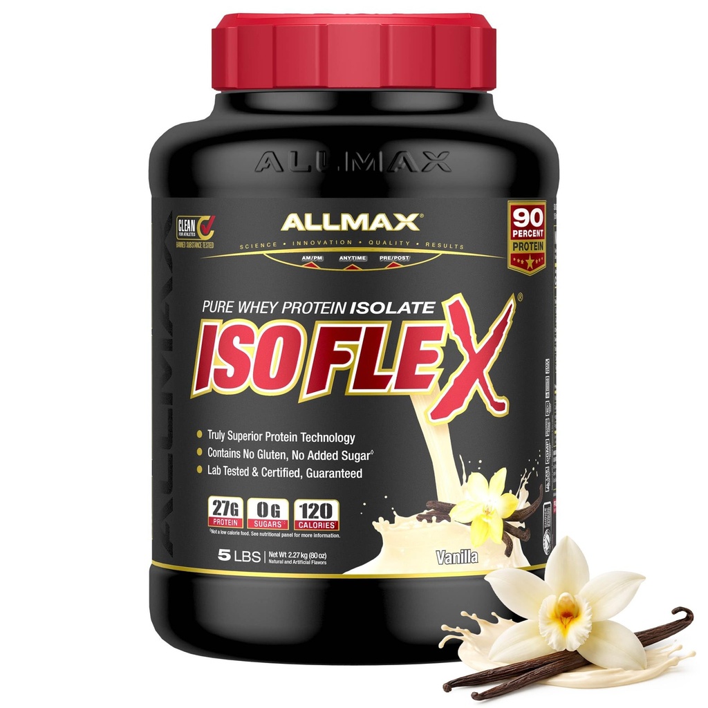 ALLMAX Nutrition - ISOFLEX Whey Protein Powder, Whey Protein Isolate, 27g Protein, Vanilla, 5 Pund