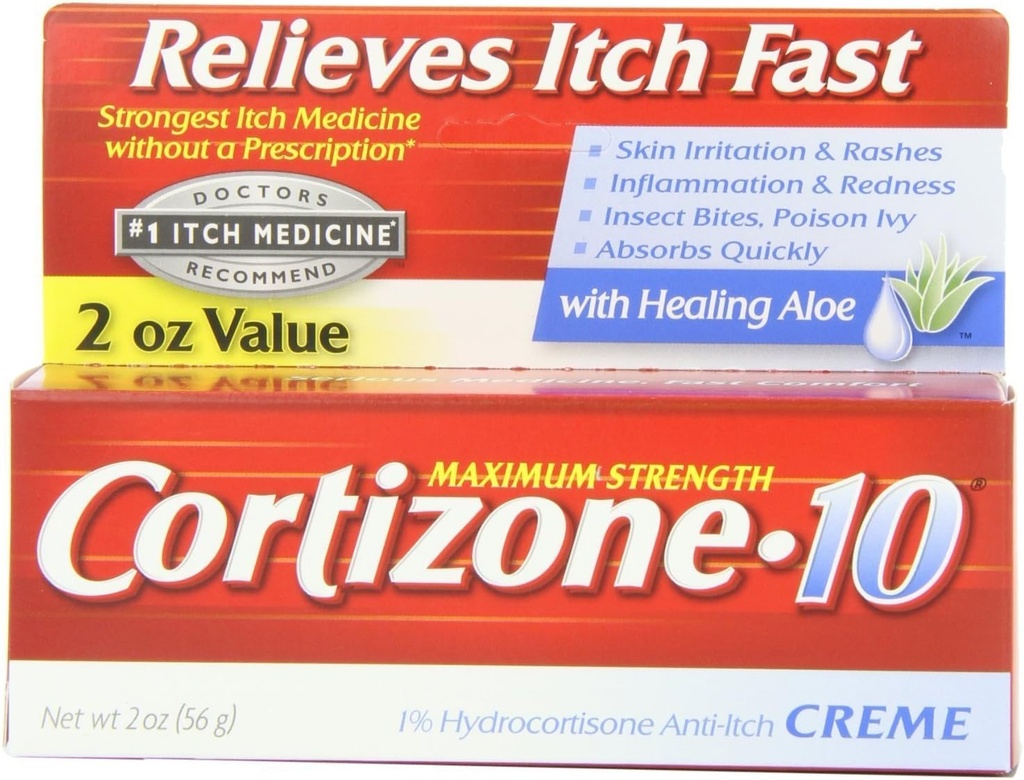 Cortison-10 Anti- Itch Creme med healing Aloe Maksimal styrke, 2 oz