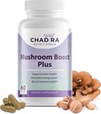 Mushroom Boost Plus - 10- in-1 Mushroom supplement med Cordyceps, Lions Mane, Reishi, Tyrkiet Tail & Shiitake - immunforsvar, energi & hjerne supplement - 60 Veggie kapsler