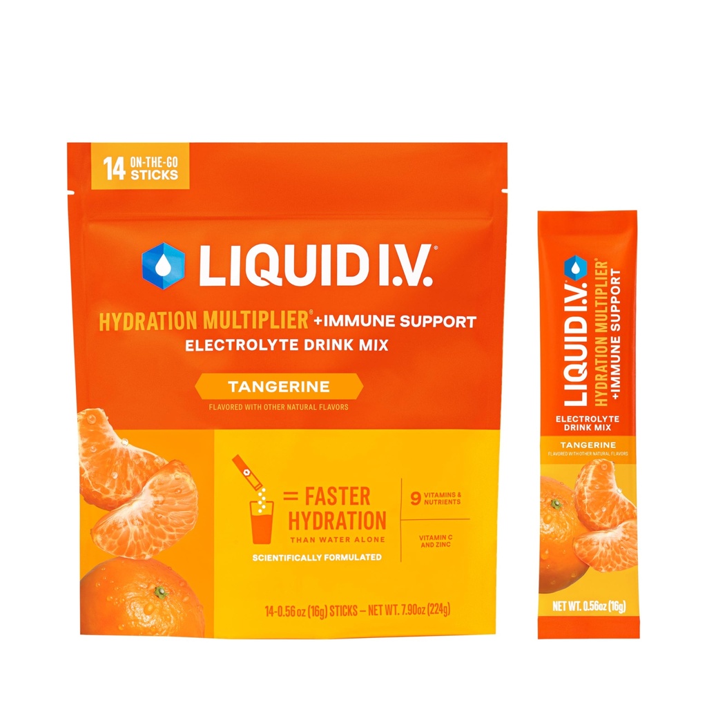 Væske I.V. ® Hydration Multiplier + immunforsvar - Tangerine • 124; Elektrolyte Powder Drink Mix • 124; 1 pakke (14 Servere)