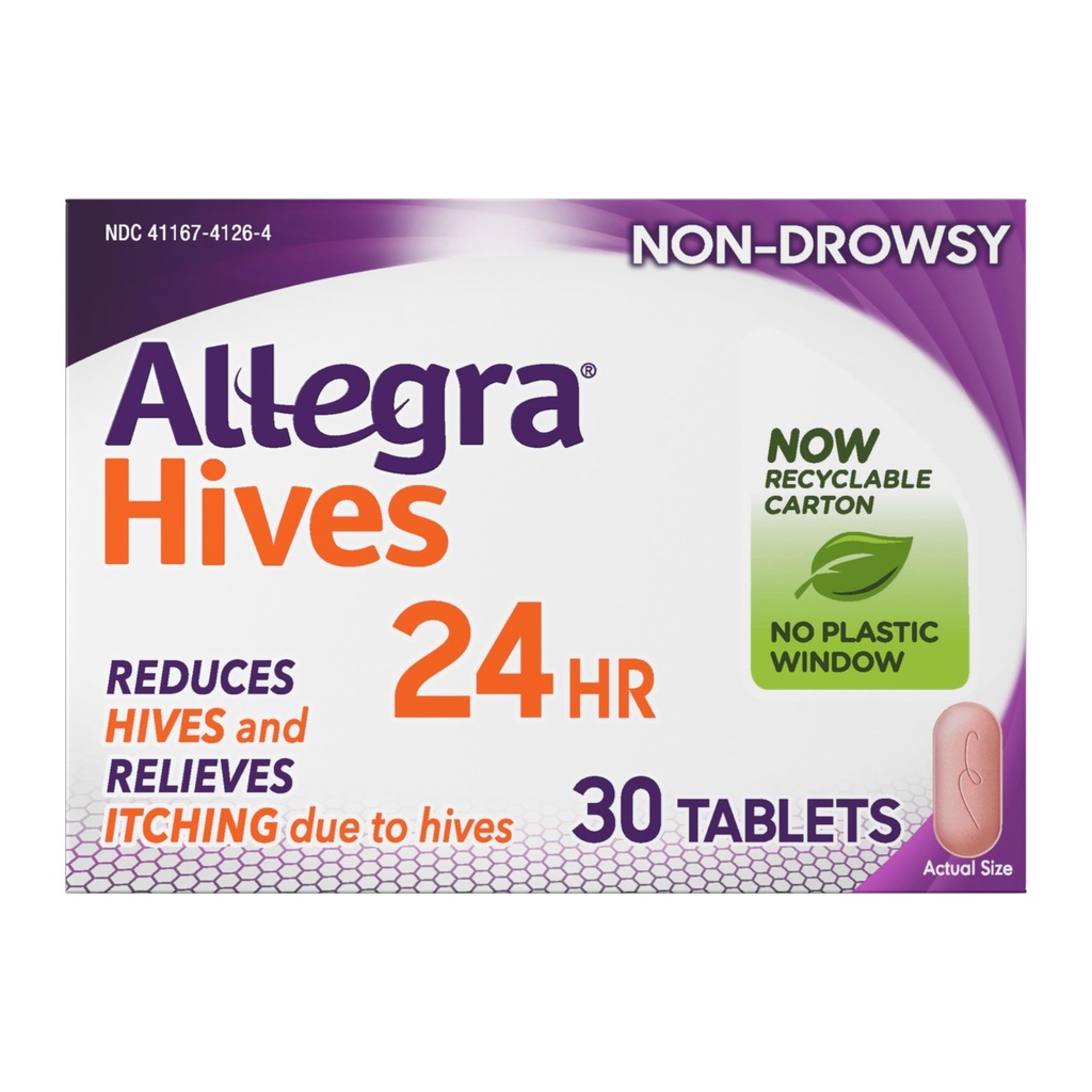 Allegra Hives Antihistamin 24- timers tabletter, non- drowsy Hive Reduktion og Hive Itch Relief, 180 mg Fexofenadine HCI, 30- greve