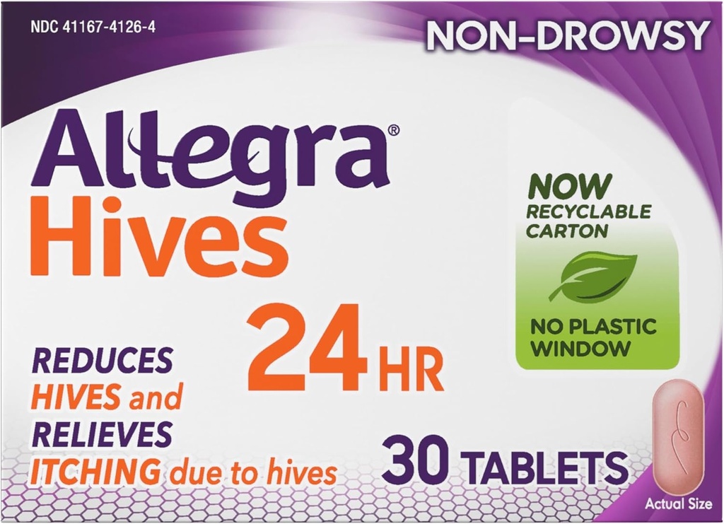 Allegra Hives Antihistamin 24- timers tabletter, non- drowsy Hive Reduktion og Hive Itch Relief, 180 mg Fexofenadine HCI, 30- greve