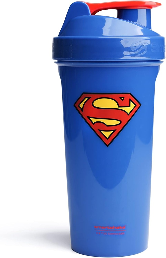 Smartshake Lite Justice League Superman Protein Shaker Flaske 800ml - BPA Free Blakproof Gym Protein Shakes Flaske til Protein Powder DC Comics Blue Water Flaske Superman Gaver