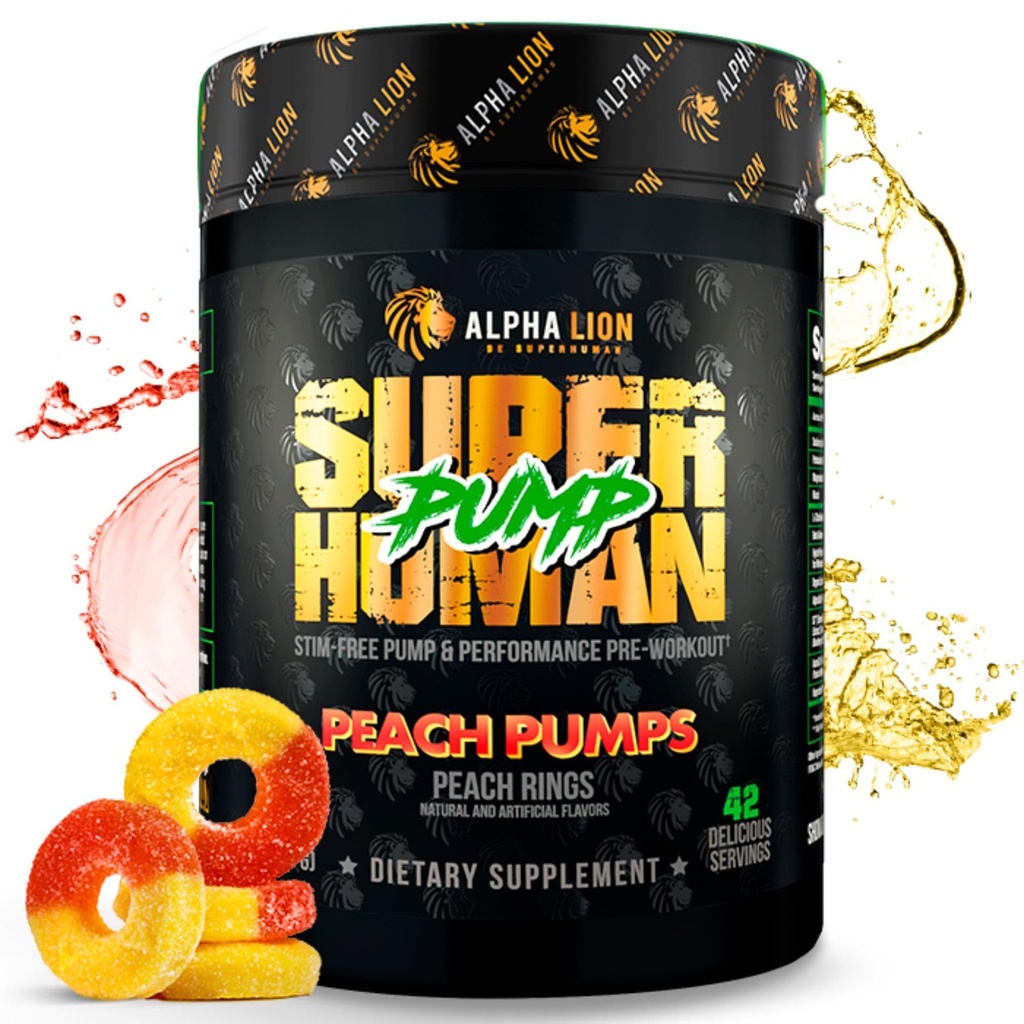 LEONA LION Superhuman Pump Pre Workout Powder, Nootrop Coffein & Stim Free Preworkout Supplement, Nitroc Oxide Booster, Muscle Gainer, Energy & Focus (42 Servere, Peach Pumps Flavor)