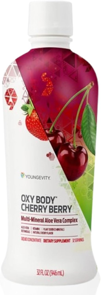 Youngevity Oxybody Cherry Berry Vitamin Minerals & Botanicals, 32 Fl Oz - Aloe Vera Drink med naturlige Cherry Flavor - Immunity Juice, Minerals and Botanicals (Pack of 4)
