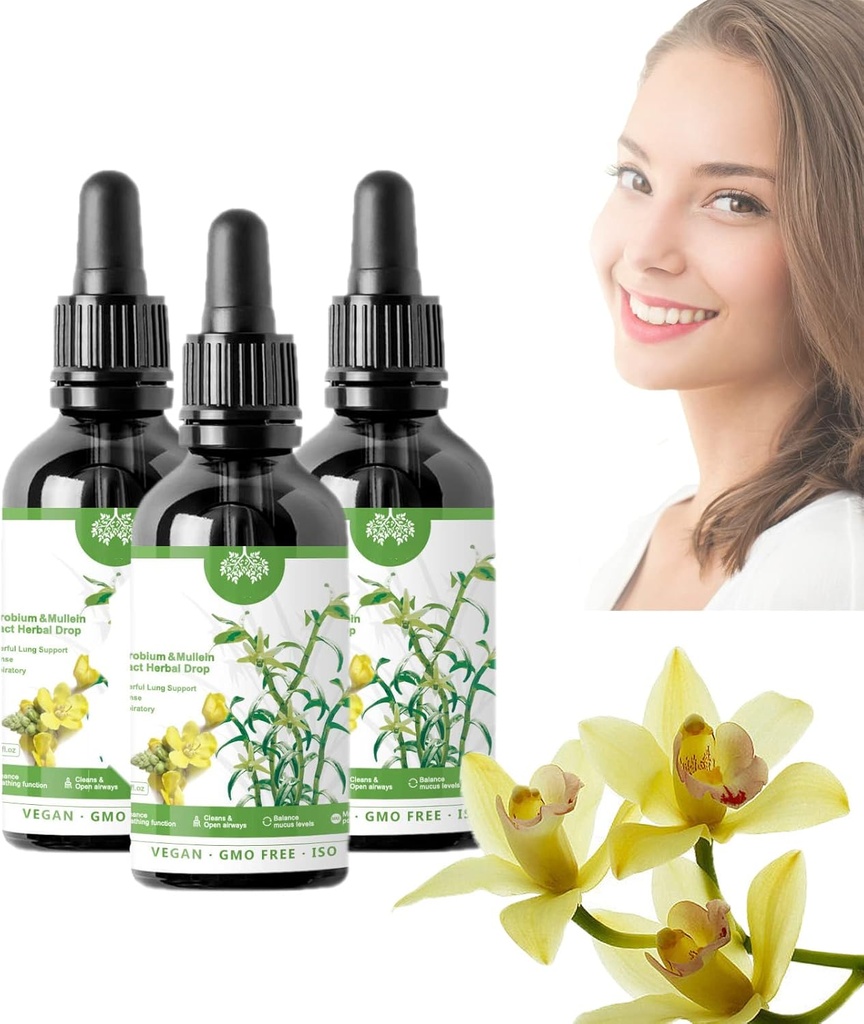 Dendrobium & Mullein Extract - Kraftfuld Lung Support, Clear Breature Dendrobium & Mullein Extract Herbal Drops, Herbal Drops (3pcs)
