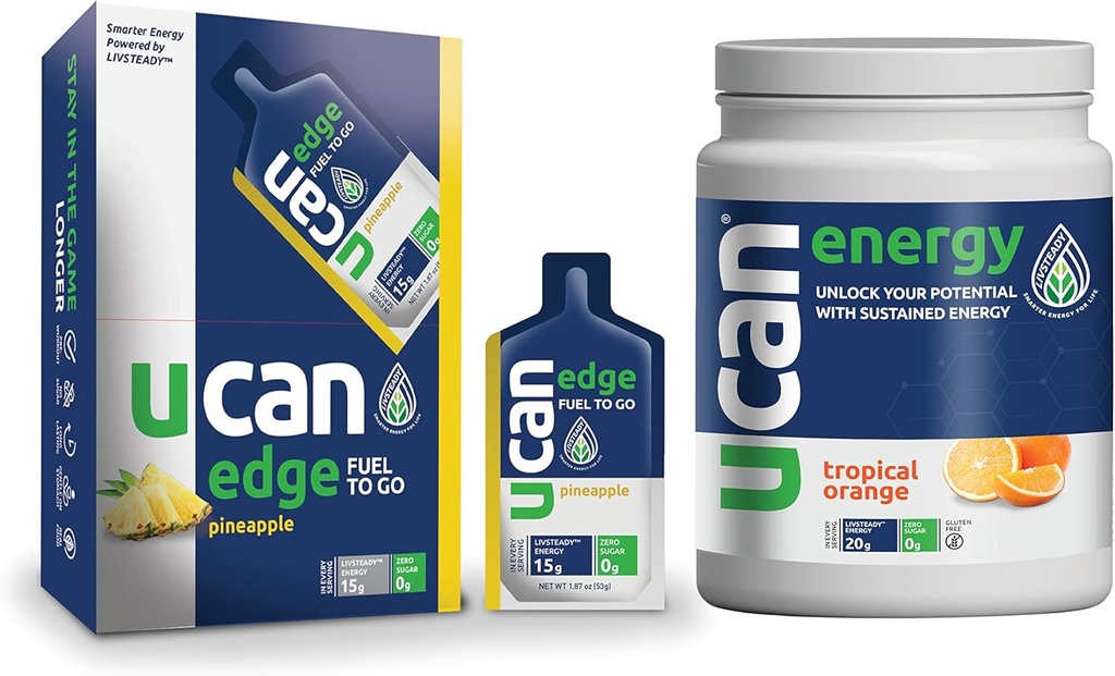 UCAN Anapple Edge Energy Gel & Orange Energy Powder - Great for løb, træning, Fitness, Cykling, Crossfit & Mere Buddy 124; Sugar- Free, Vegan, & Keto Friendly Energy Supplement