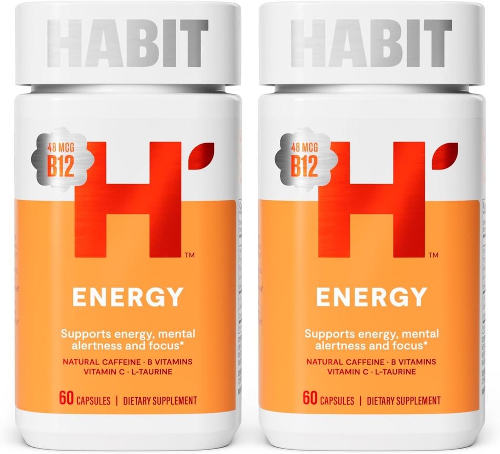 Habit Energy Supplement 2 Pack (120 kapsler) - Nyt udseende, understøtter energi, mental alerness og fokus, naturlig koffein, Vitaminer B & C, Green Tea Extract, Vegan, Non- GMO