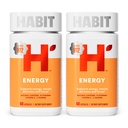 Habit Energy Supplement 2 Pack (120 kapsler) - Nyt udseende, understøtter energi, mental alerness og fokus, naturlig koffein, Vitaminer B & C, Green Tea Extract, Vegan, Non- GMO