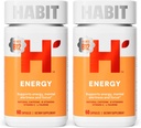Habit Energy Supplement 2 Pack (120 kapsler) - Nyt udseende, understøtter energi, mental alerness og fokus, naturlig koffein, Vitaminer B & C, Green Tea Extract, Vegan, Non- GMO