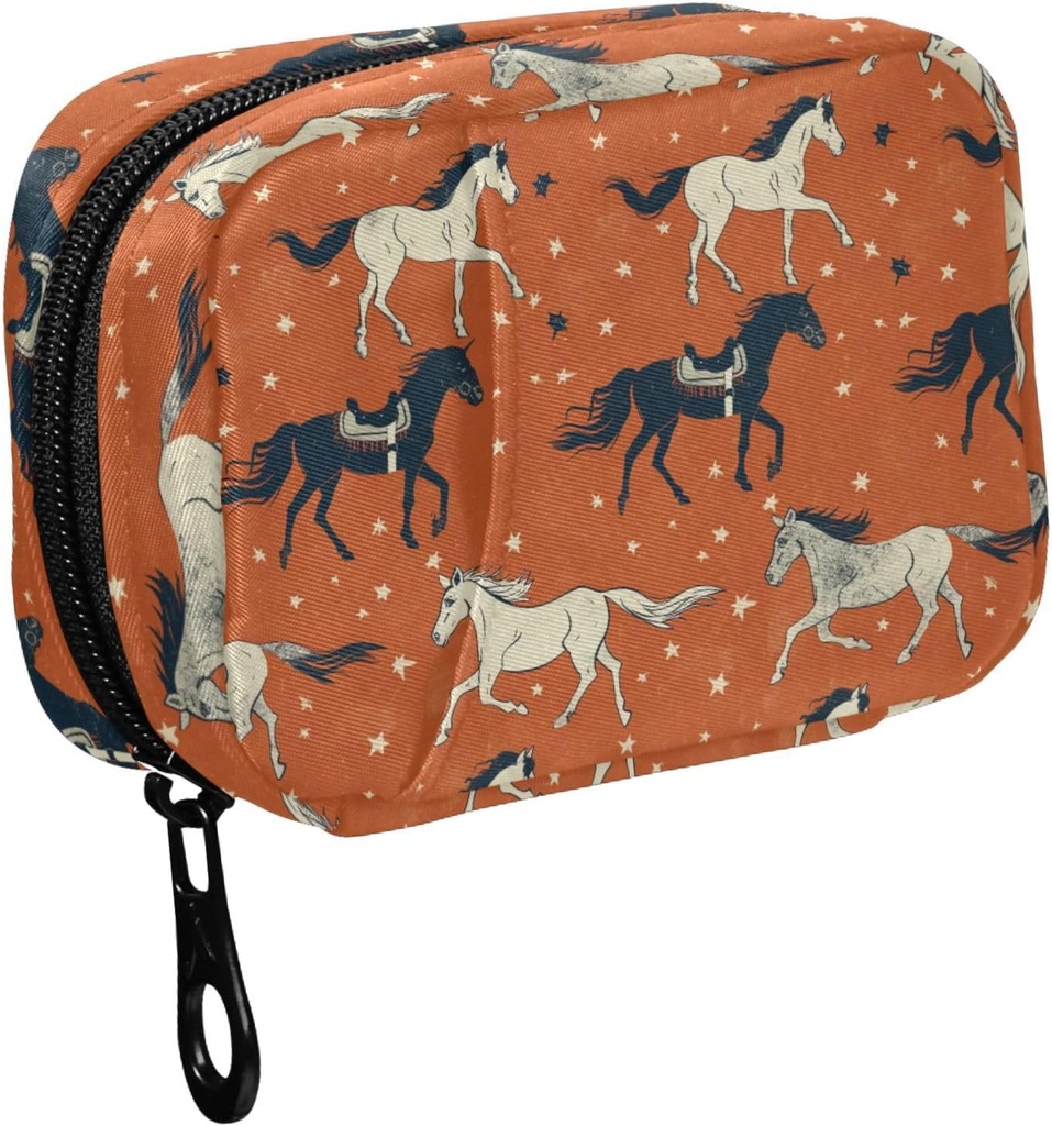 Fustylead Retro Western Running Cowboy Horse and Stars Pill Organizer til purse, Ugentlig Portable Pill Box med lynlås til opbevaring Vitamin Fish Olies Medicin Kosttilskud