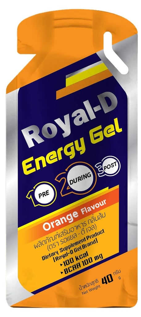 Royal- D Energy Gel med BCAA - Orange Flavor Budding124; Endurance Brændstof til løbere, Cyklister, og Fitness Budding124; Fast Energy, Easy to Digest Budding124; 100 kcal, 1.4 Oz Packet, 20 Greve