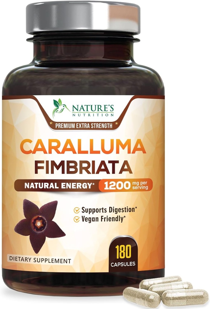 Pure Caralluma Fimbriata ekstrakt Højt koncentreret 1200mg - Natural Caralluma Fimbriata Kapsler Endurance Support, Bedste Vegan supplement til mænd og kvinder, Non- GMO - 180 Kapsler