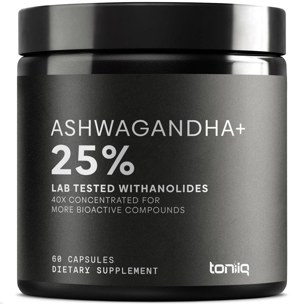 Ashwagandha - Ultra High Potency 40: 1 Uddrag med 25% Hitanolides - Wild Harfted in India - Højt koncentreret & Third- Party Lab Testet - 60 kapsler