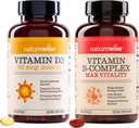 NatureWise Vitamin D3 2000iu 360 Tæl og vitamin B Complex 150 Softgel - sund muskelfunktion, immunstøtte, Cellular Energy, Mental Clarity