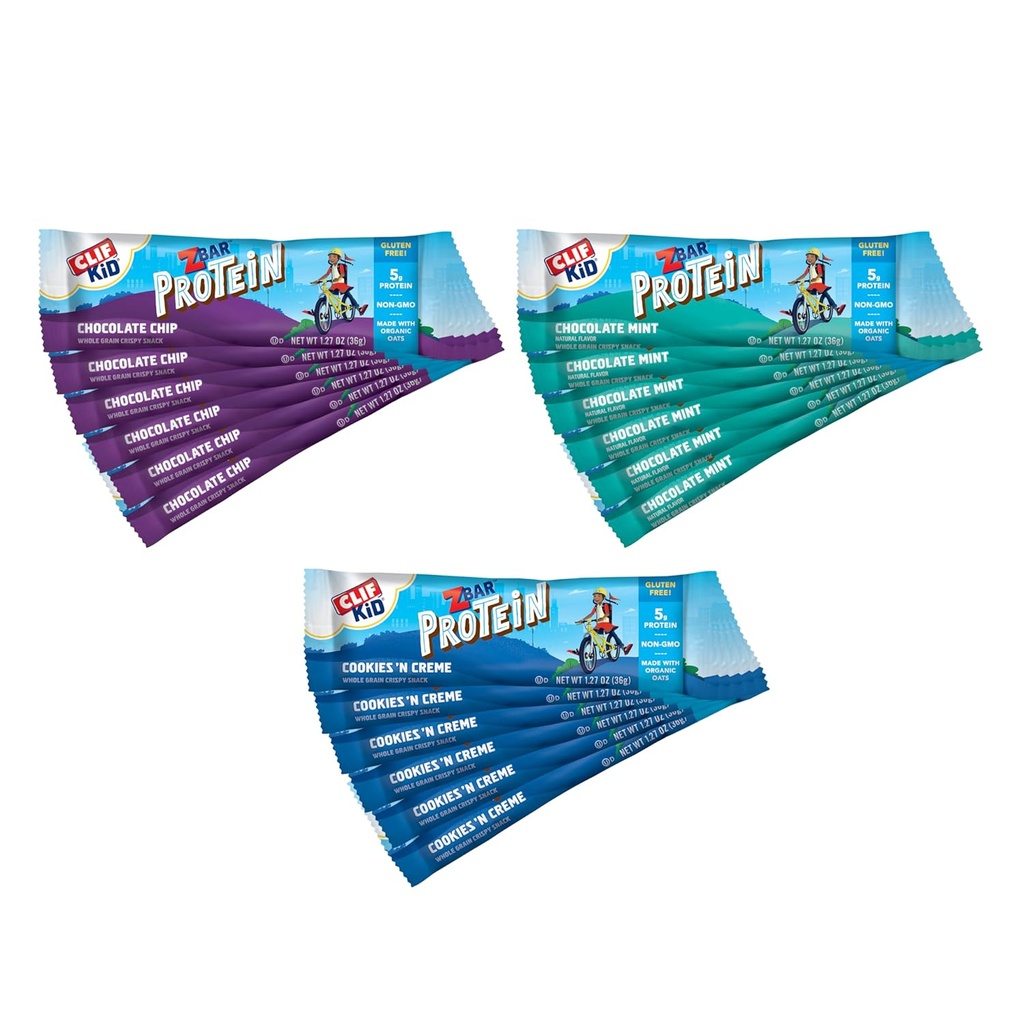 Zbar Protein - Chokolade Chip, Chokolade Mint, og Cookies 'n Creme - Variety Pack - Crispy Snack Bars - Made with Organic Oats - Non-GMO - 5g Protein - Gluten Free Protein Bars (18 Pack)
