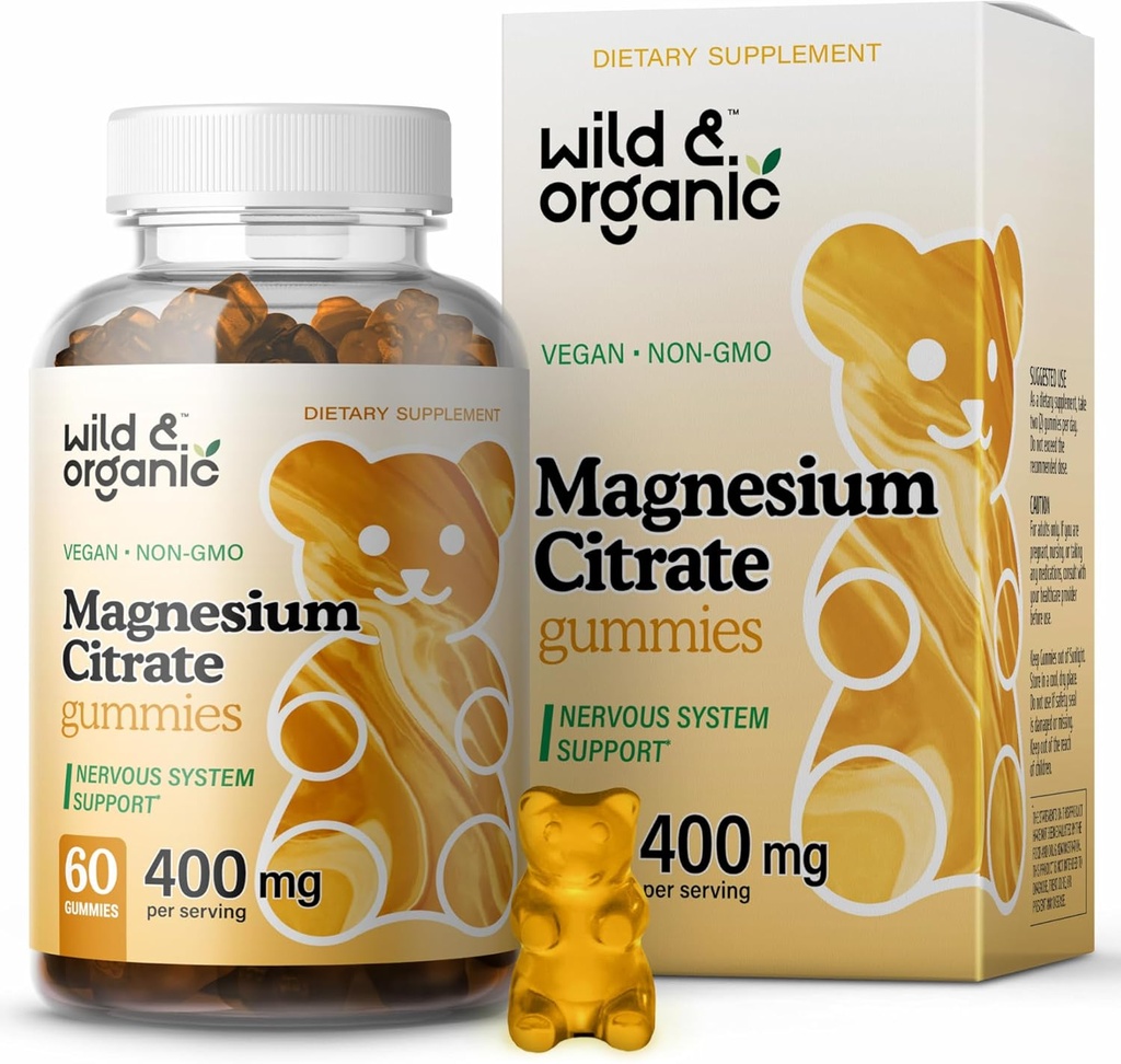 Wild & Organic Magnesium Citrate Gummies 400 mg - Afslappende Chewables for Calm and Mood - Calming Magnesium Citrate Supplement - 60 Vegan, non-GMO Powder Based Chews
