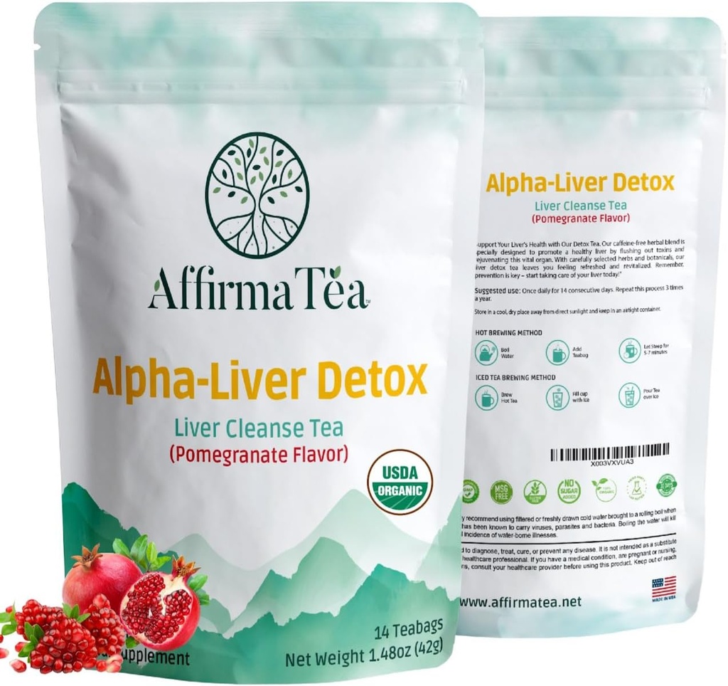 Organic 14- Day Detox: Understøtter lever og nyresundhed med Potent Silymarin fra Milk Thistle Seed, Mælkebøtte & Burdock. Naturlig Pomegranat Flavor.