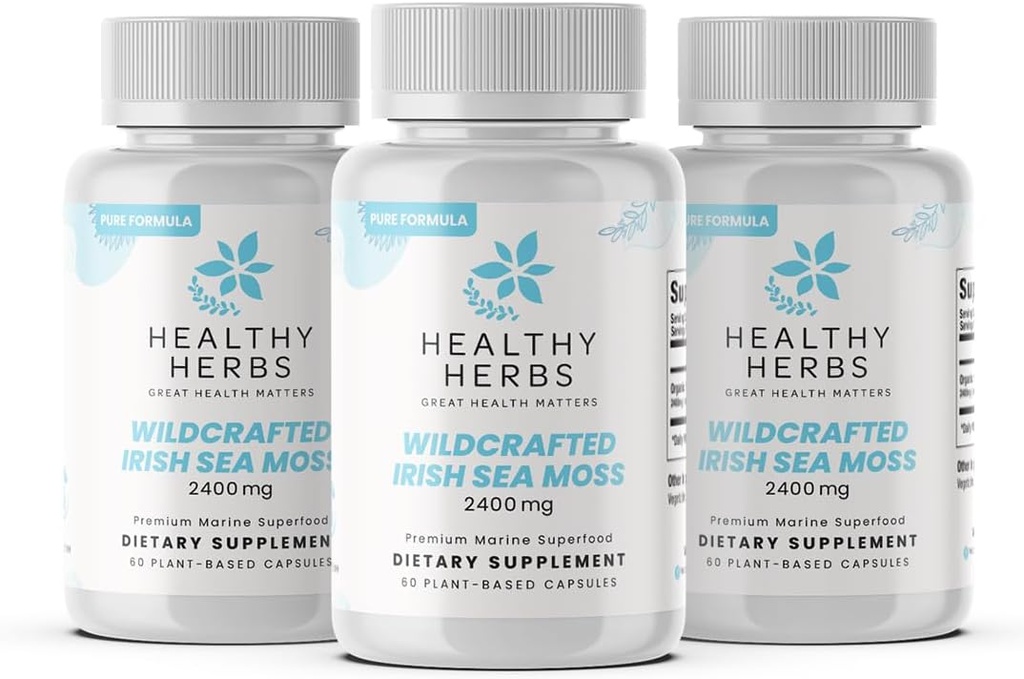 Sunde urter Pure Irish Sea Moss Kapsler 124; US- Made, Vegan, Non- GMO, Easy- Swallow Seamoss Pills