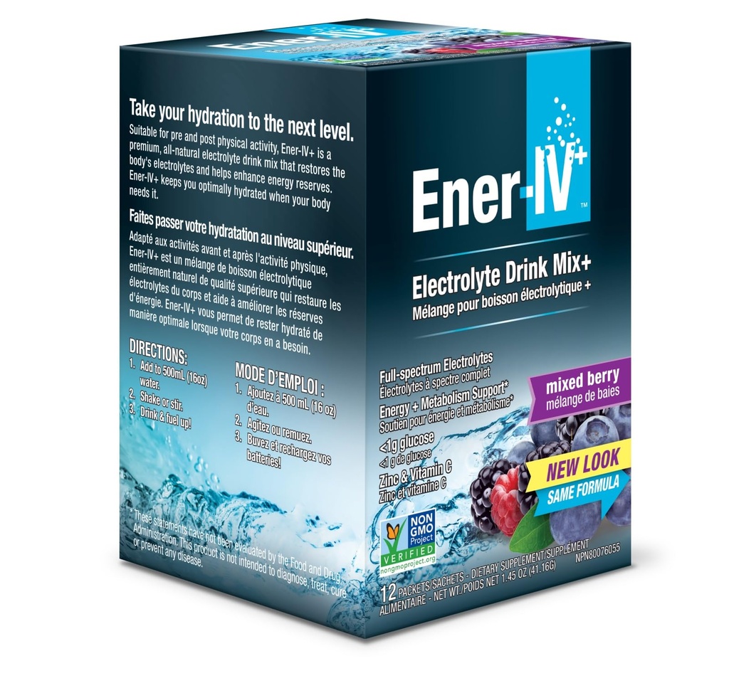 Energi- IV Electrolyte Hydration & Energy Drink Kalium Vitamin C & Zink Electrolytes Powder Packets - Muscle Recovery & Immunity Sport Drinks til kvinder & mænd Lavt sukker Vegan, blandet berry - 12 Greve