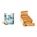 ALOHA Organic Plant- Based Protein Powder Vanilla 19.6oz, Protein Barer Jordnøddesmør Chokolade Chip 1.98oz Pack med 12 Bundle