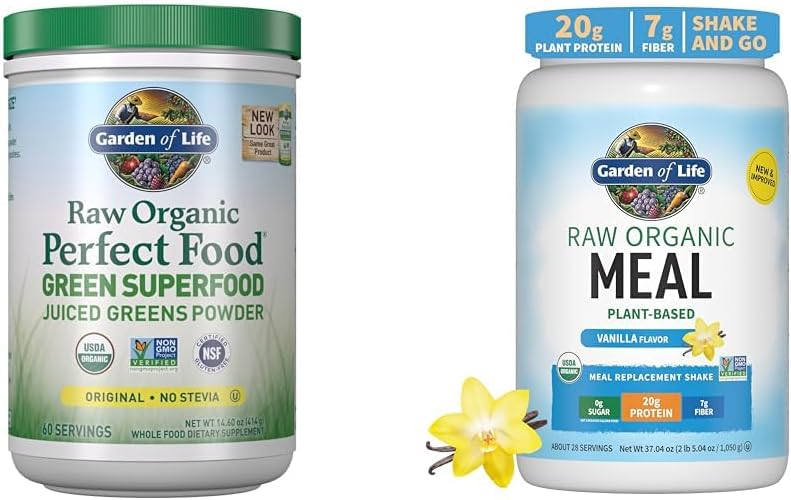 Livets have Super Green Powder Smoothie & Mix, Probiotika & fordøjelsesenzymer til fordøjelsessygdomme & Vegansk Protein Powder - Raw Organic Meal Erstatning Shakes - Vanilla - Pea Protein