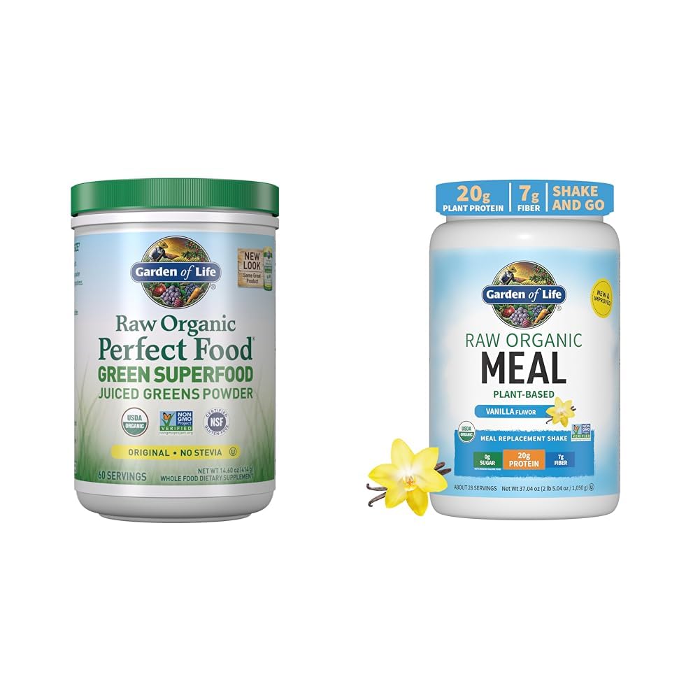 Livets have Super Green Powder Smoothie & Mix, Probiotika & fordøjelsesenzymer til fordøjelsessygdomme & Vegansk Protein Powder - Raw Organic Meal Erstatning Shakes - Vanilla - Pea Protein