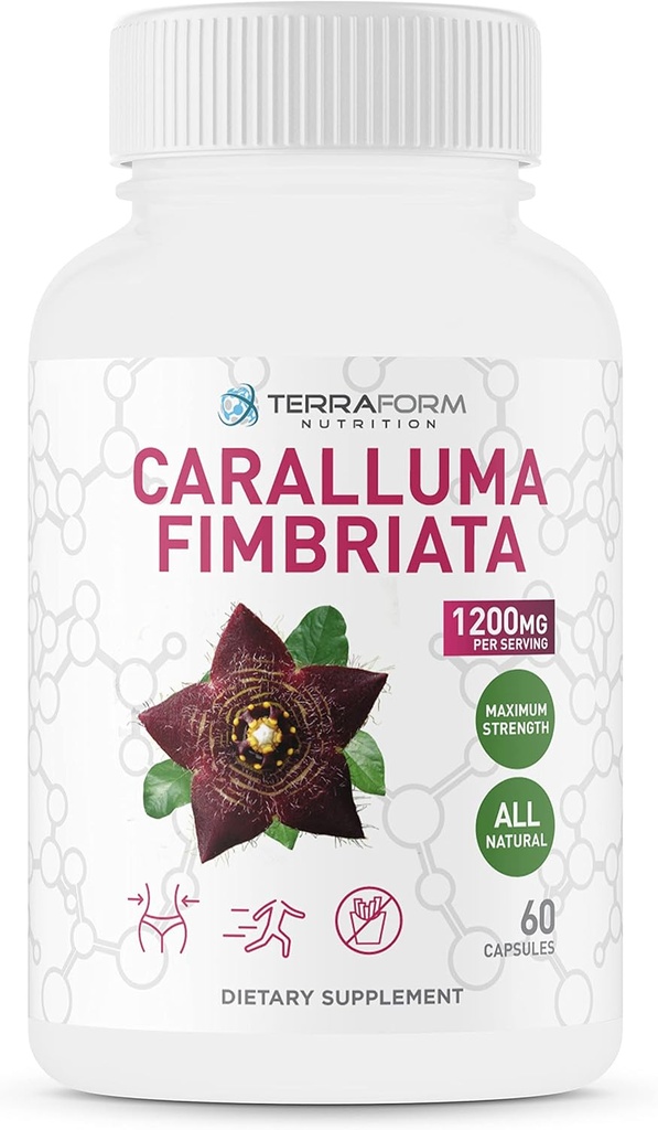 Caralluma Fimbriata - 100% Pure - Max Strength Weight Loss Supplement - 1200mg - Natural Appetite Suppressant for Kvinder & Mænd - Metabolisme Booster - Made in USA - 1 måned
