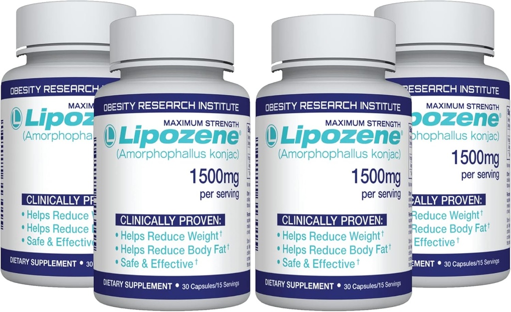 Lipozen Diet piller - vægttab supplement - 4 flasker med 30 kapsler Hver, i alt 120 kapsler!