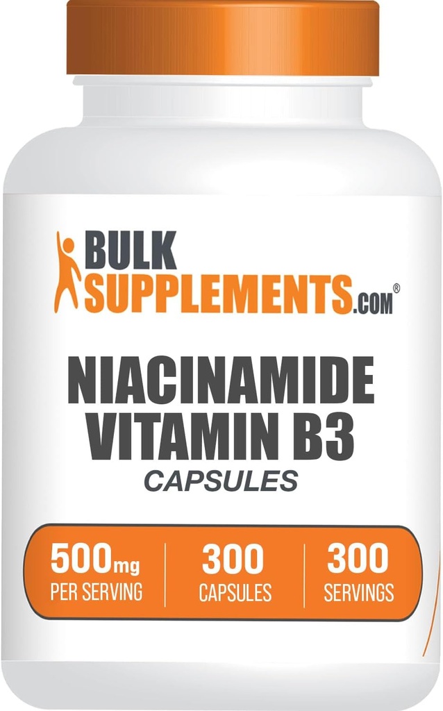 Bulkaddiments.com Niacinamid kapsler - Niacinamid tillæg, vitamin B3 tillæg, Niacinamid 500mg - Gluten Free, 1 Kapsel per servering, 300 Kapsler (pakning med 1)