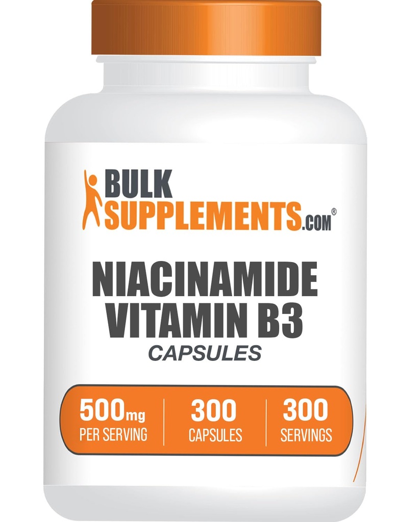 Bulkaddiments.com Niacinamid kapsler - Niacinamid tillæg, vitamin B3 tillæg, Niacinamid 500mg - Gluten Free, 1 Kapsel per servering, 300 Kapsler (pakning med 1)