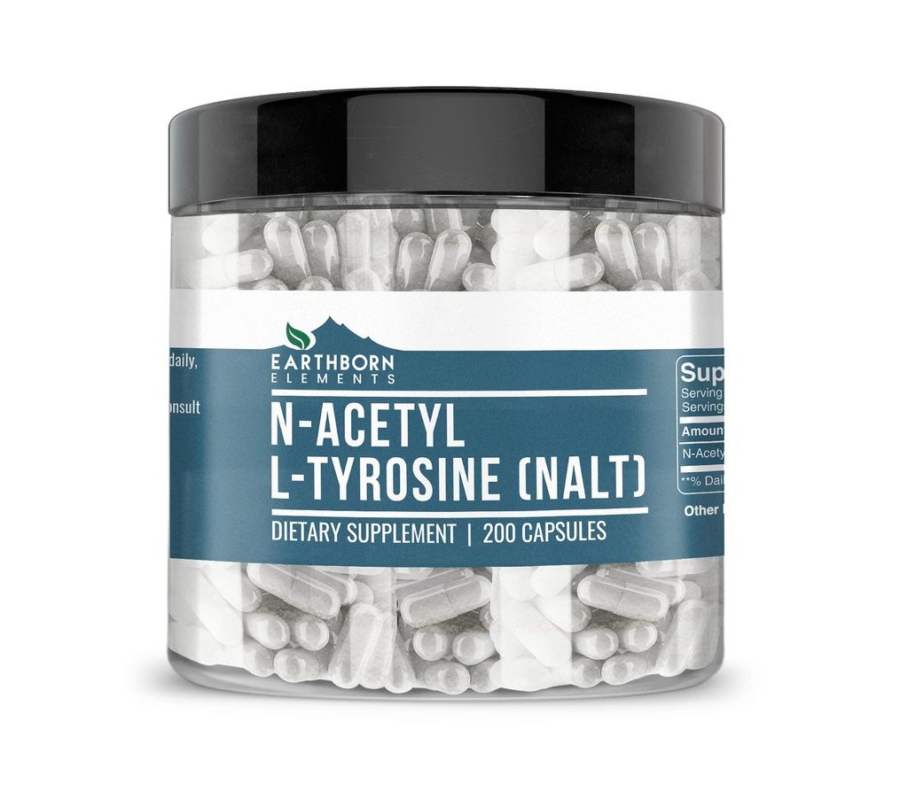 Earthborn Elements N- Acetyl L- Tyrosin (NALT) 200 Kapsler, Pure & Ufortyndet, Ingen tilsætningsstoffer