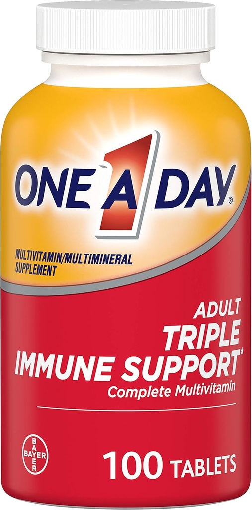 En dag voksen tredobbelt immunforsvar * Komplet multivitamin, tillæg med vitaminer C, D-vitamin, & zink, 100 Tæl