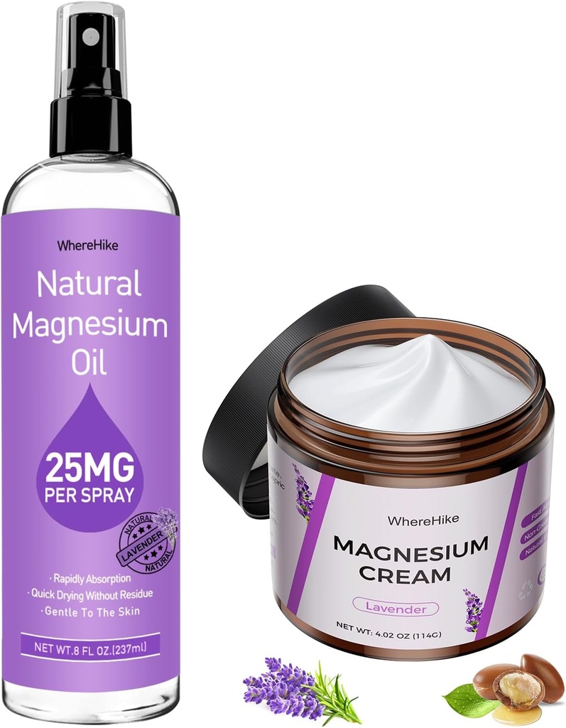 Tematisk Magnesium Lotion & Spray til ben kramper og søvn, Nighttime Magnesium creme til smerter, muskelafslapning, rolig, dyb hydrering til krop & hudpleje - Natural og sikker for børn