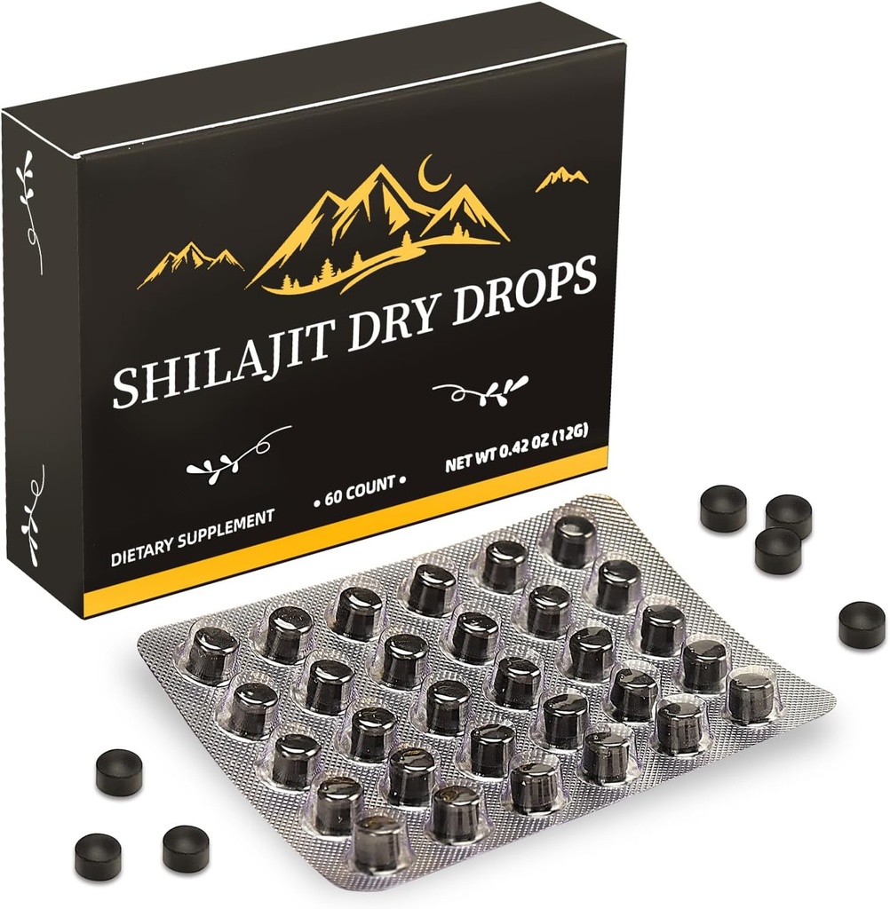 Shilajit Pure Himalay Resin Dry Drops Tablets against 124; Himalaya shilajit, ImmunSupport, Pure Natural shilajit- 124; 85 + Trace Minerals & Fulvic Acid for Energy, Pure Himalayan Resin 60 Tablets (1 pakke)