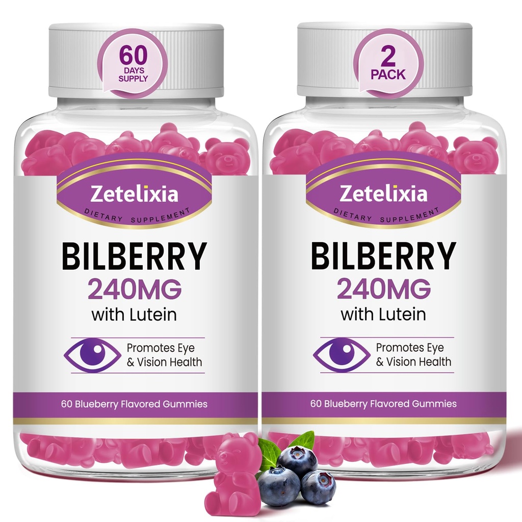 2 Pack Lutein Gummies Eye Health Supplement for voksne, Lutein & Zeaxanthin Kosttilskud Eye Vitamin Gummies, Bilbær med Lutein til fremme af Eye & Vision - 120 Gummies