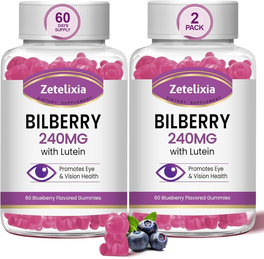 2 Pack Lutein Gummies Eye Health Supplement for voksne, Lutein & Zeaxanthin Kosttilskud Eye Vitamin Gummies, Bilbær med Lutein til fremme af Eye & Vision - 120 Gummies