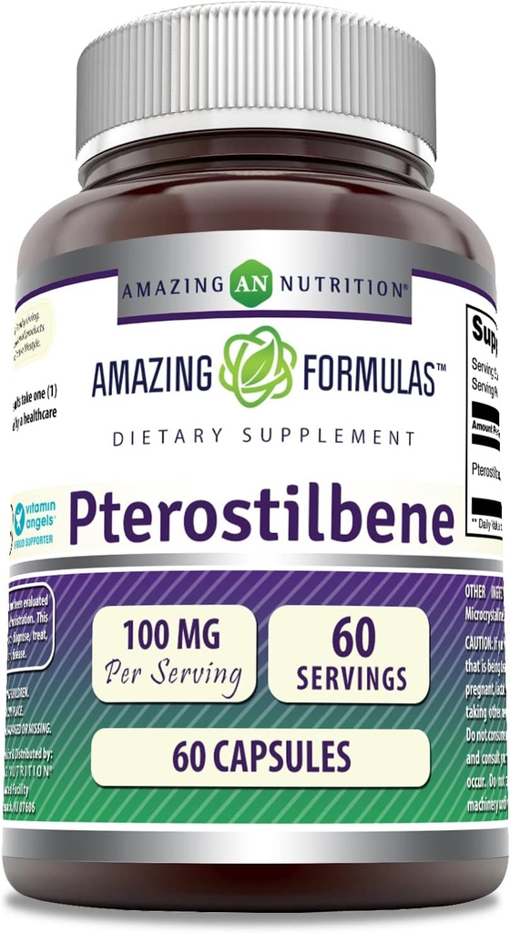 Amazing Formulas Pterostilbene Supplement- 124; 100 Mg per Serving - 124; 60 Kapsler - 124; Non- GMO - 124; Gluten Free - 124; Fremstillet i USA