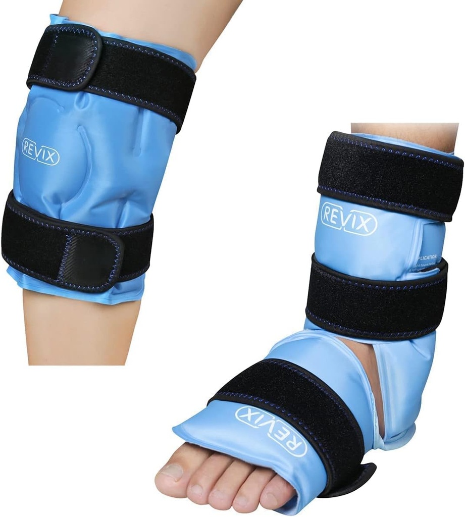 REVIX Ankle Ice Pack Wrap til skader Genanvendelige og REVIX Ice Pack til Knee Pain Relief, Genanvendelig Gel Ice wrap til ben skader