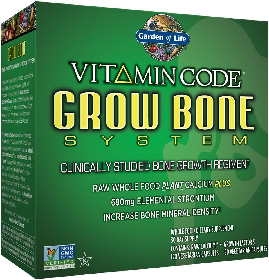 Life Calcium supplement - Vitamin Code Grow Bone Made with Whole Foods, Strontium, Magnesium, K2 MK7, Vitamin D3 & C Plus Probiotika til Gut Health, 30 Day Supply