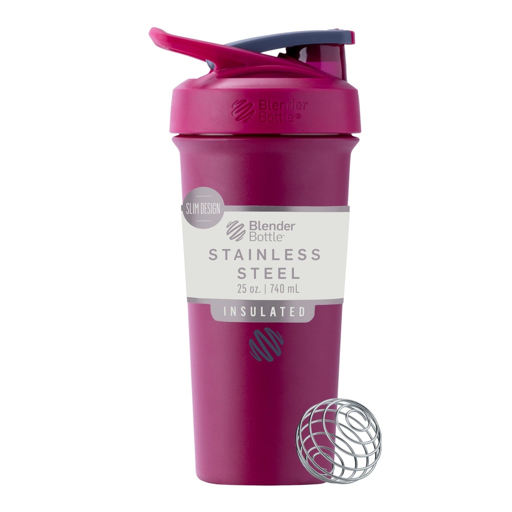 BlenderFlaske Sport Sleek Isoleret rustfrit stål Rykker Flaske med Wire Whisk, 25 -Ounce, Hindbær - Protein Shakes & Hydration for Atleter & Fitness Entuaster, Easy Mixing, Slim Easy to Hold, Holder Dricks Cold, Lockable Lid