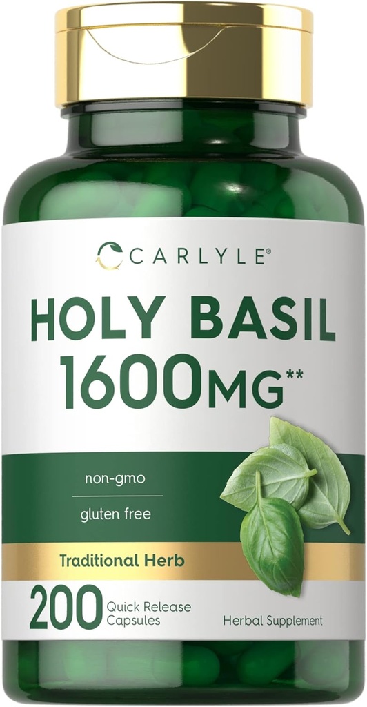Carlyle Holy Basilikum Kapsler 1600 mg • 124; 200 Greve • 124; Tulsi Holy Basilikum Leaf Extract • 124; Urtetilskud • 124; Non- GMO, Gluten Free