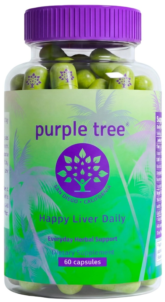 purple tree Happy Liver Daily | Liver Support Supplement with Milk Thistle, Dandelion, Artichoke, Turmeric & Liposomal Glutathione | Antioxidant & Daily Liver Wellness | 60 Vegan Capsules