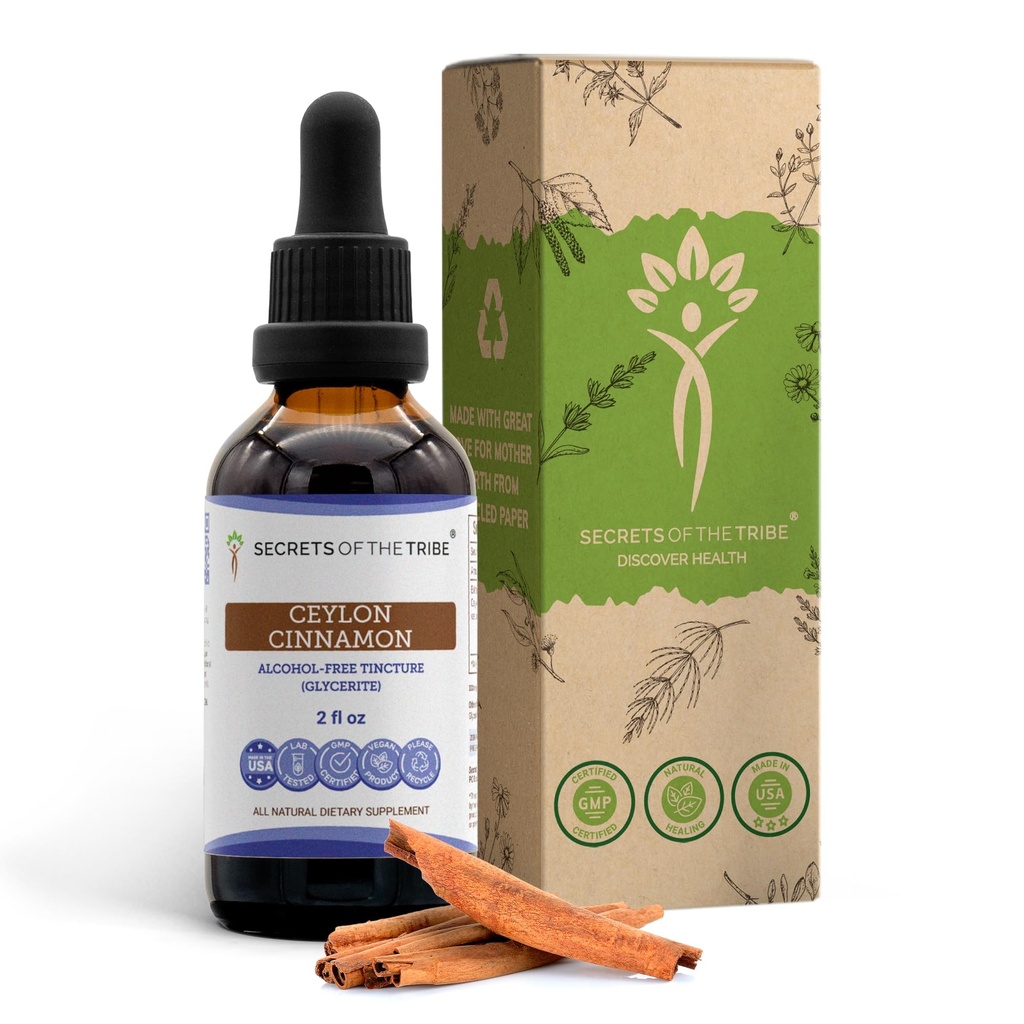 Secrets of the Tribe Ceylon Cinnamon Tincture Alcohol- Free Liquid Extract, Ceylon Cinnamomum Verum) Tørret Bark (2 FL OZ)