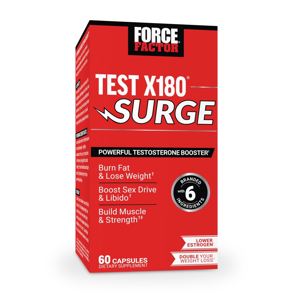 Force Factor Test X180 Surge Testosteron Support til mænd, Mand Vitality Enhancing supplement, Promote Muscle & Strength, Support Weight, Boost Long- Lasting Energy, 60 Kapsler