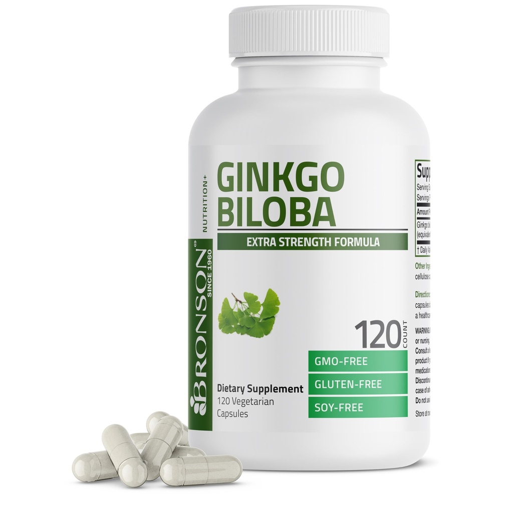 Bronson Ginkgo Biloba Extra Strength Understøtter Brain Function & Memory Support, 120 Vegetariske Kapsler