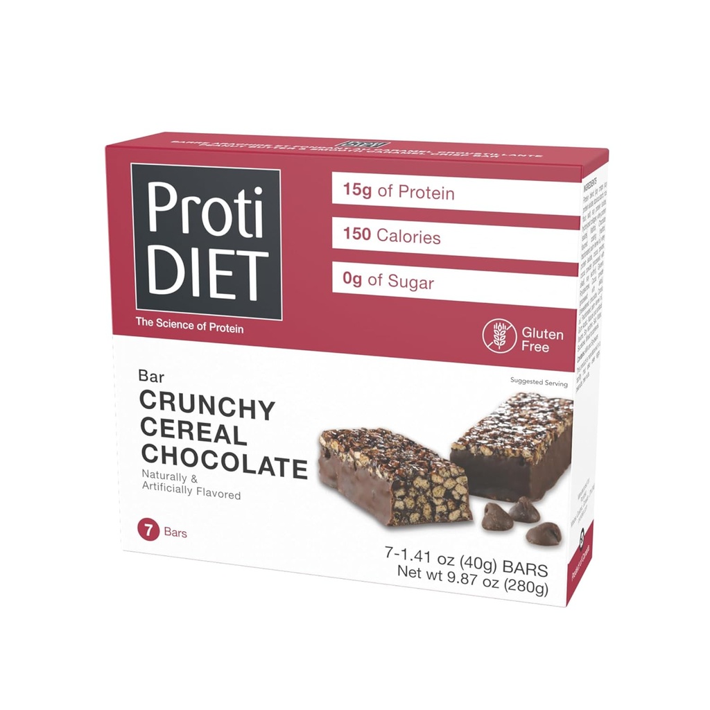 Protidiet Gluten Gratis Crunchy Cereal Chokolade Fiber Protein Bars - High Protein Snacks, Perfect On- the- Go Nutrition Snacks at støtte en optaget og aktiv livsstil - 7 Protein Bars Per Box
