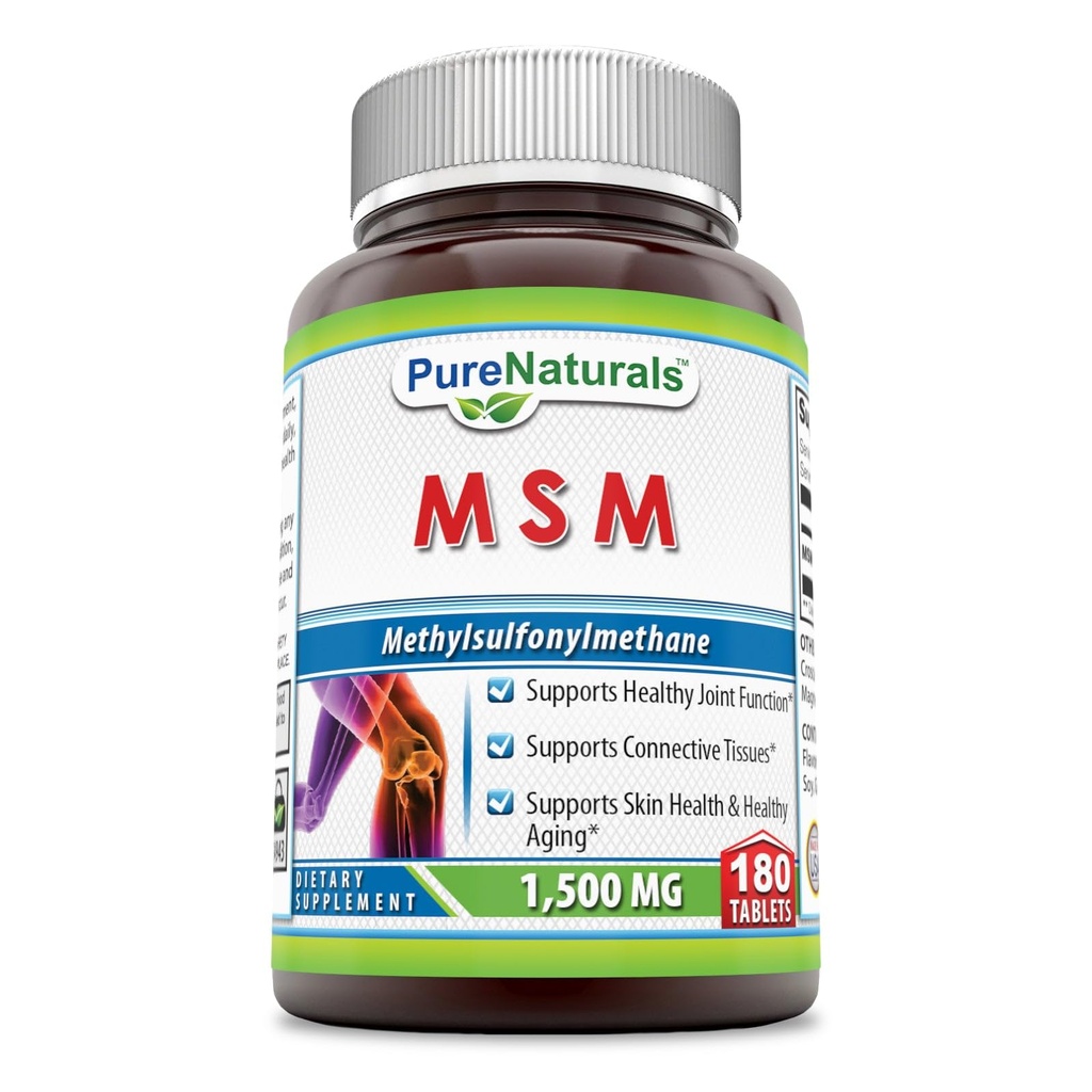 Pure Naturals MSM (Methylsulfonylmethan) Supplement- 124; 1500 Mg Per Serving - 124; 180 tabletter - 124; Non- GMO - 124; Gluten- Free - 124; Fremstillet i USA