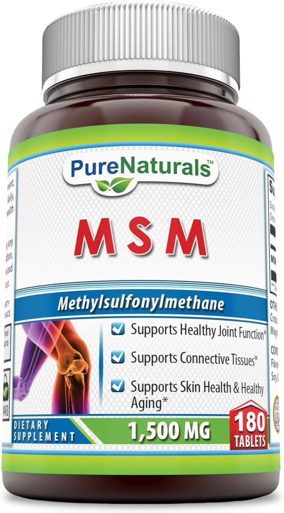 Pure Naturals MSM (Methylsulfonylmethan) Supplement- 124; 1500 Mg Per Serving - 124; 180 tabletter - 124; Non- GMO - 124; Gluten- Free - 124; Fremstillet i USA
