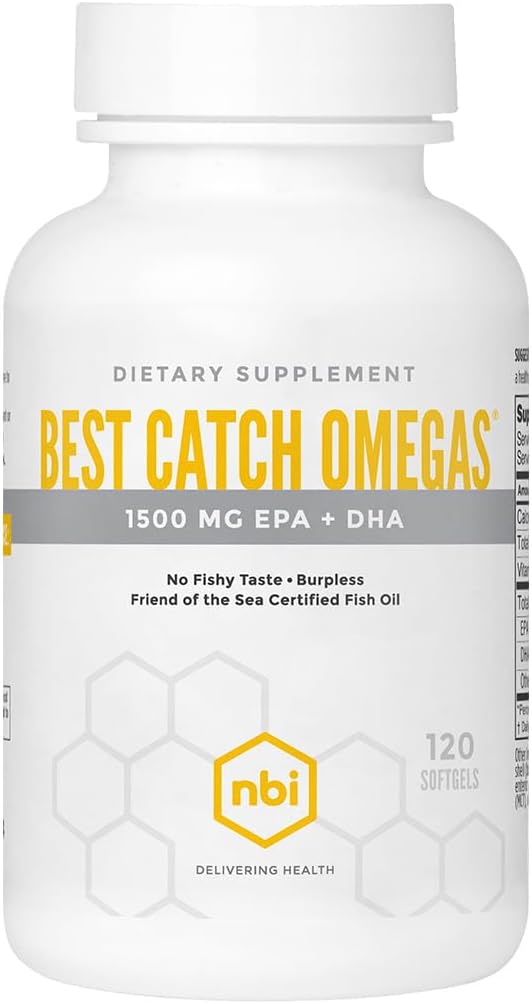 NBI Best Catch Omegas High Potence Omega-3; EPA + DHA for Heart, Brain Support; Best Absorption 124; Sustainable Sourced